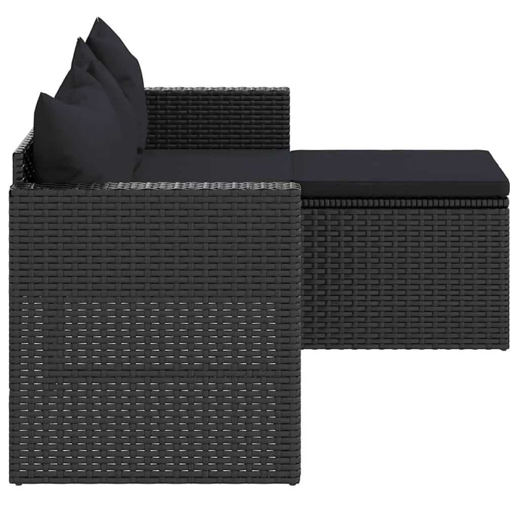 Outdoor Garden Lounge Set Modular Seating Black Poly Rattan Furniture with Cushions