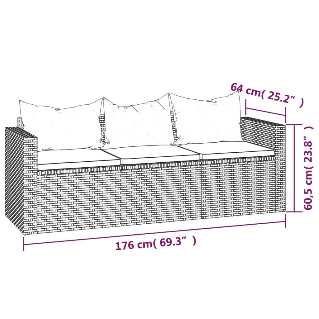 Outdoor Garden Lounge Set Modular Seating Black Poly Rattan Furniture with Cushions