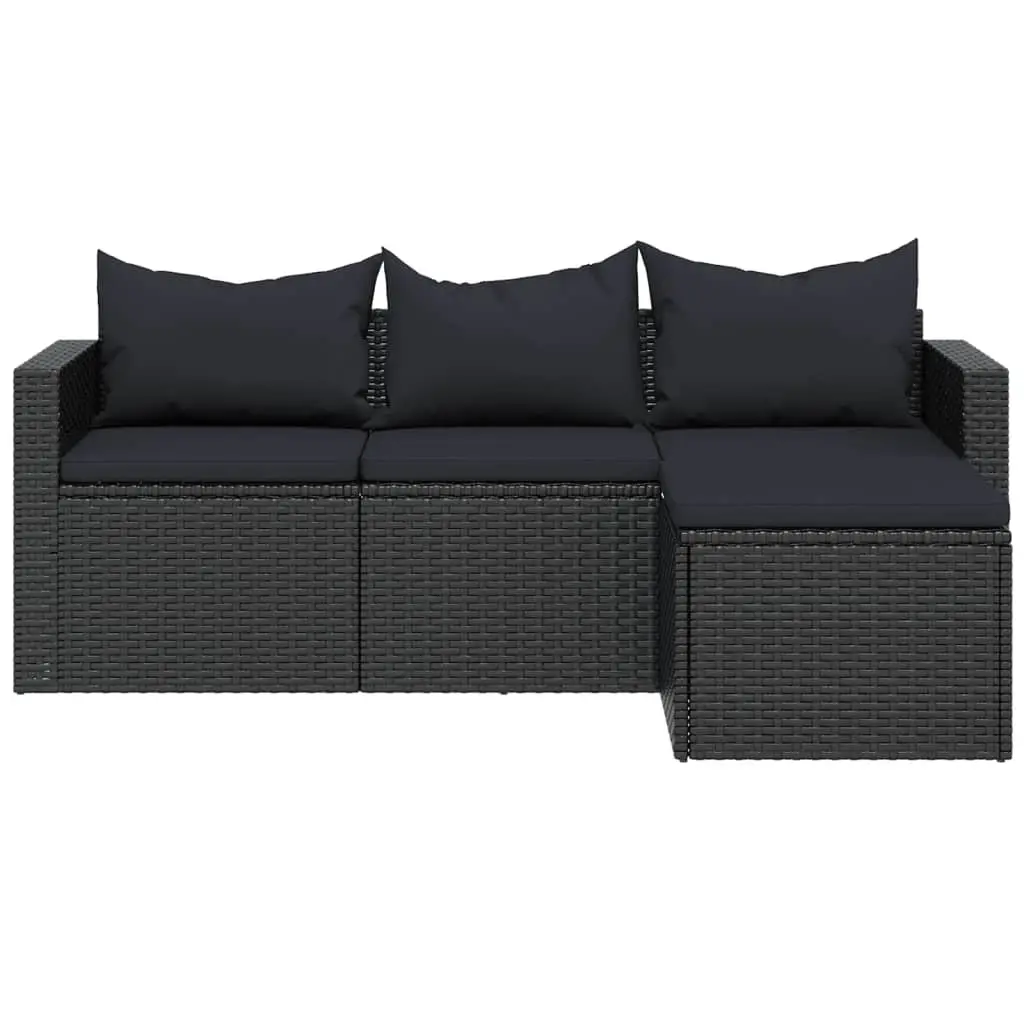 Outdoor Garden Lounge Set Modular Seating Black Poly Rattan Furniture with Cushions