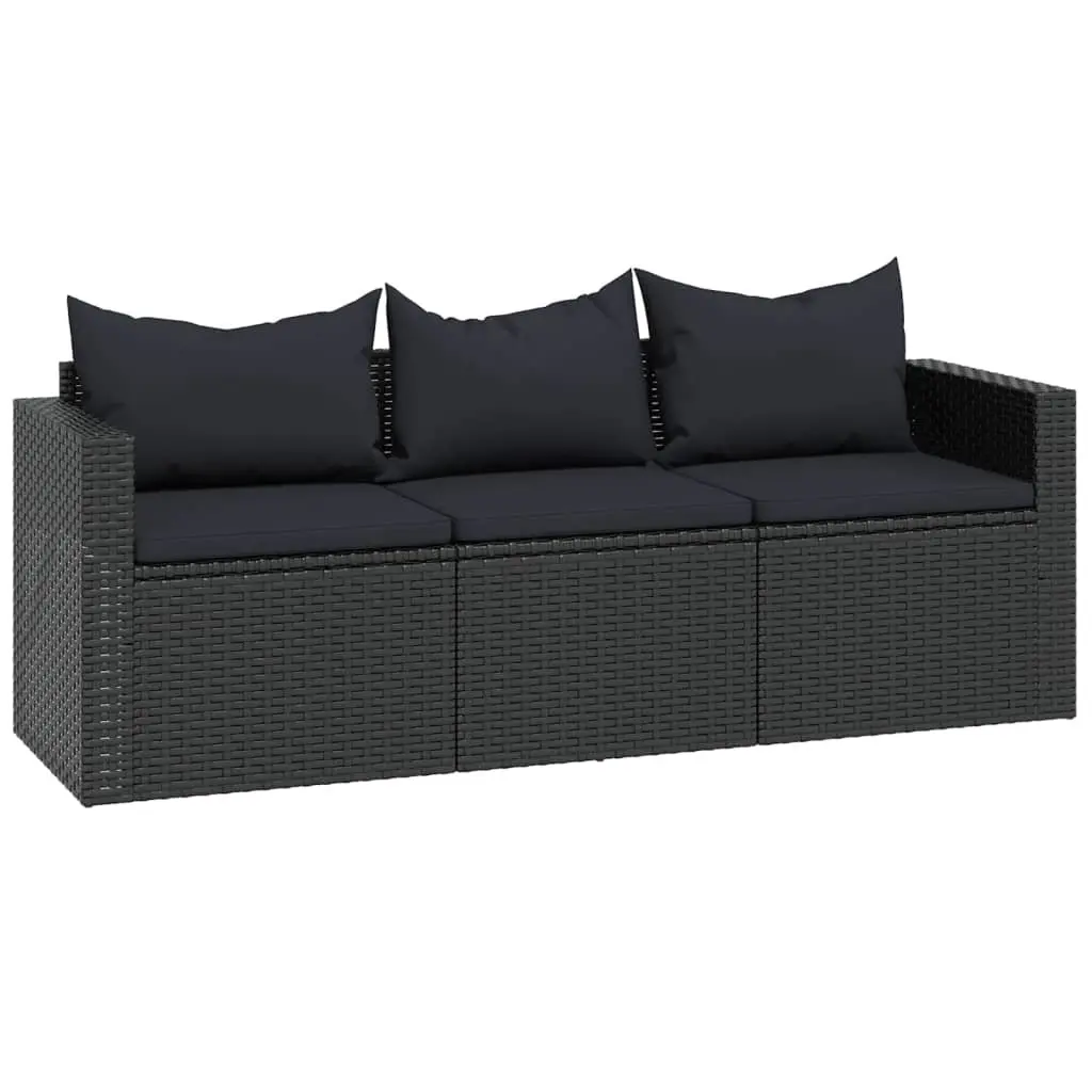 Outdoor Garden Lounge Set Modular Seating Black Poly Rattan Furniture with Cushions