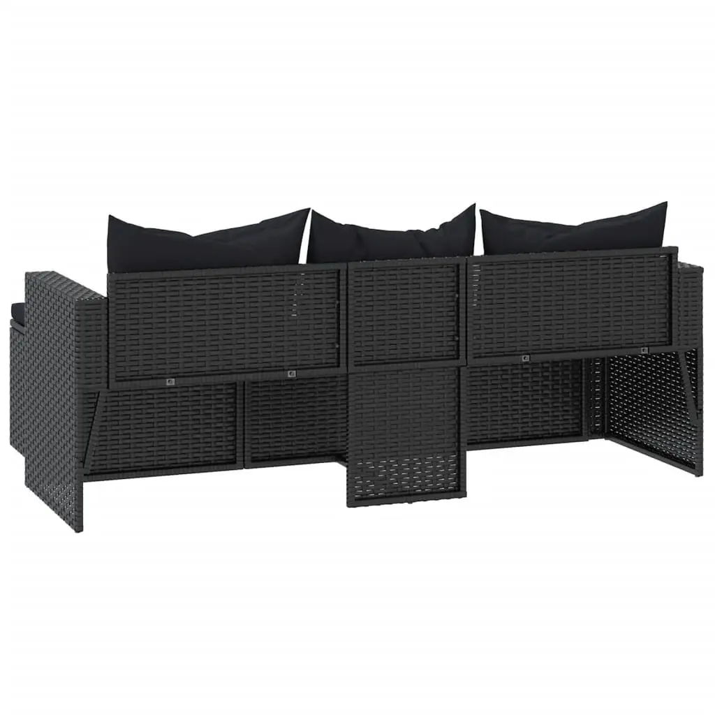 Outdoor Garden Lounge Set Modular Seating Black Poly Rattan Furniture with Cushions