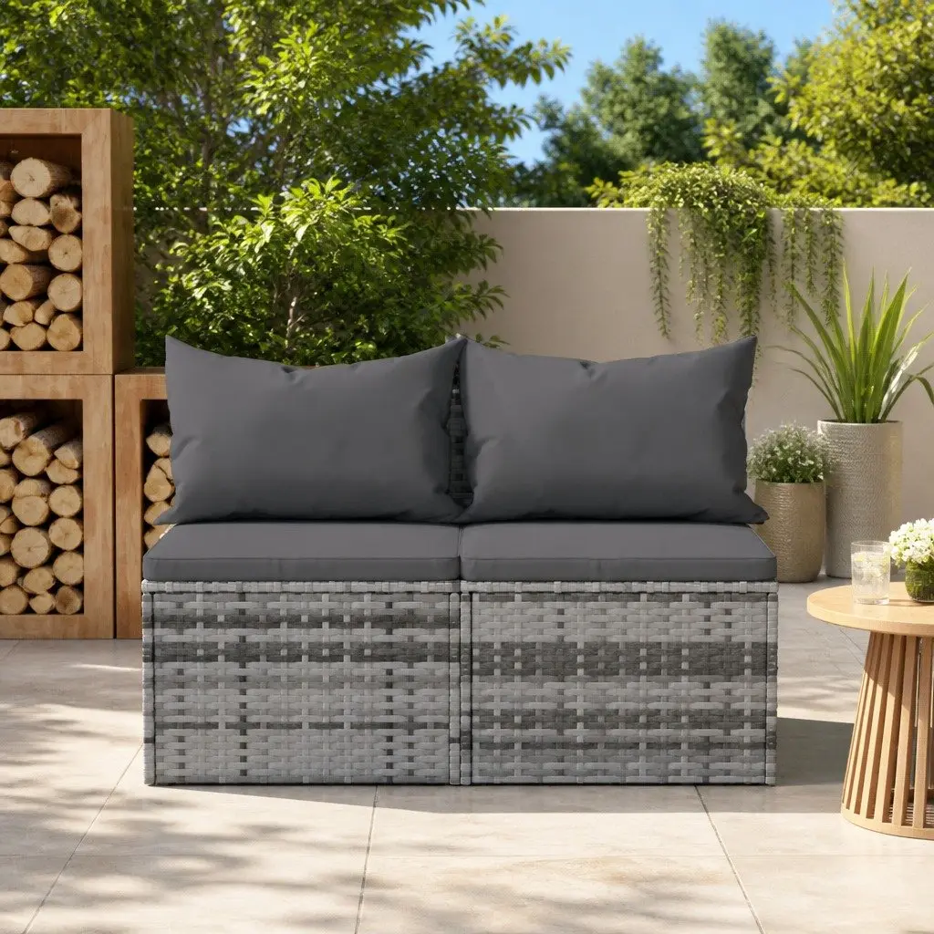 Outdoor Garden Middle Sofas Set 2 pcs Grey Poly Rattan Seating