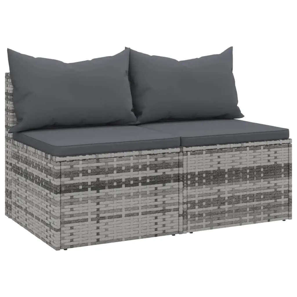 Outdoor Garden Middle Sofas Set 2 pcs Grey Poly Rattan Seating