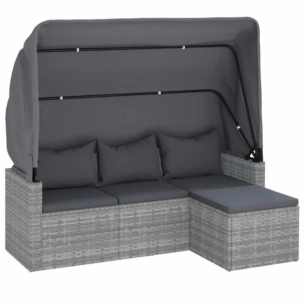3-Seater Garden Sofa for Outdoor Use with Adjustable Roof and Footstool Grey