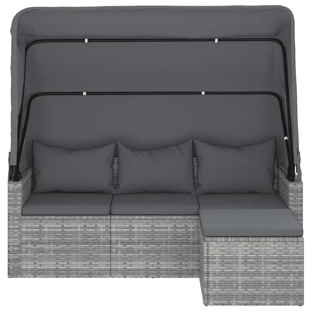 3-Seater Garden Sofa for Outdoor Use with Adjustable Roof and Footstool Grey