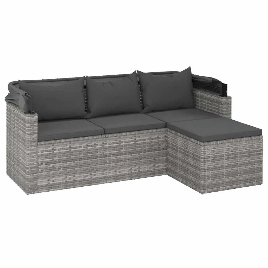 3-Seater Garden Sofa for Outdoor Use with Adjustable Roof and Footstool Grey