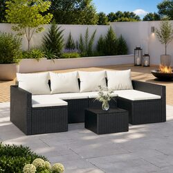 Black 2-Piece Garden Lounge Set with Cushions and Table
