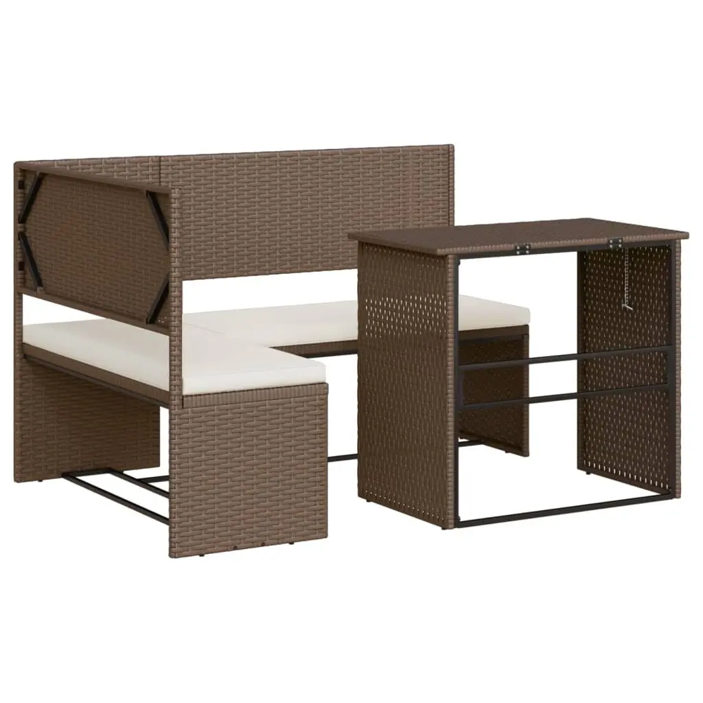 L-Shaped Garden Sofa Set with Table Brown Poly Rattan Outdoor Patio Furniture