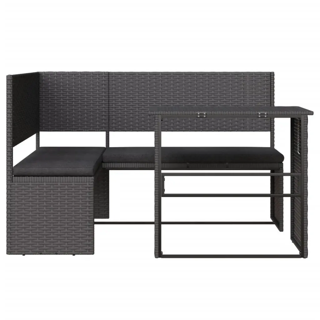 Outdoor Patio Furniture Set Black Poly Rattan L-Shaped Sofa with Cushions and Table