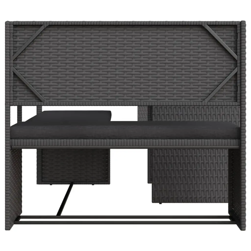 Outdoor Patio Furniture Set Black Poly Rattan L-Shaped Sofa with Cushions and Table