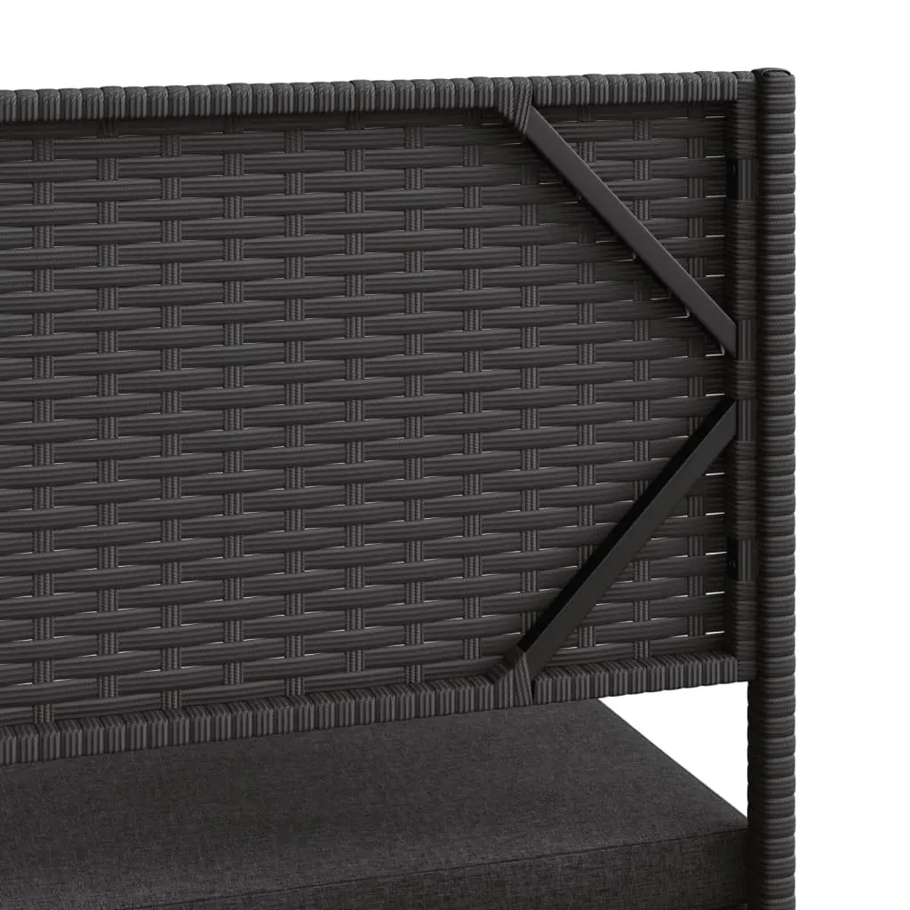 Outdoor Patio Furniture Set Black Poly Rattan L-Shaped Sofa with Cushions and Table