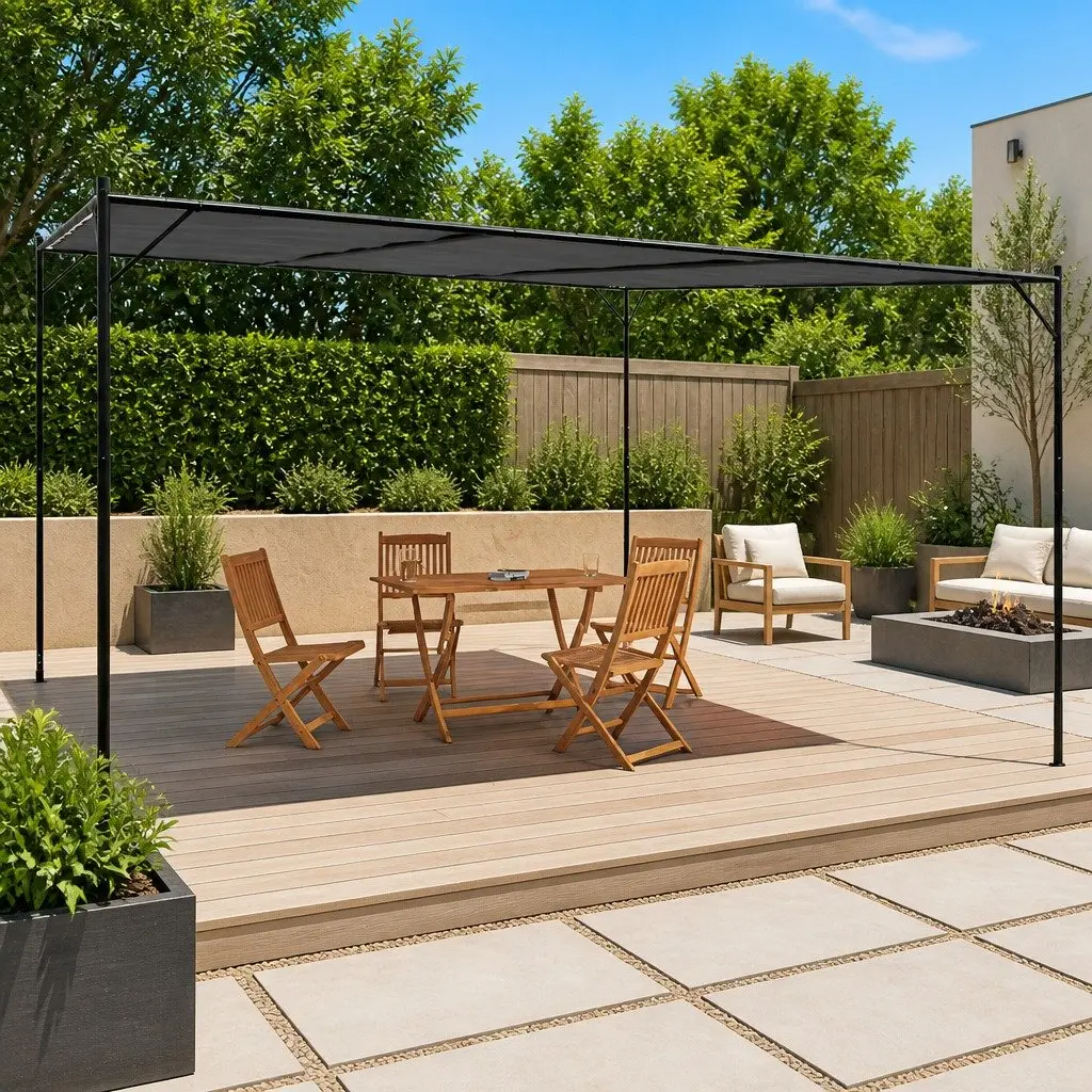 Gazebo Outdoor 4x4 m Water-Resistant Polyester Steel Frame
