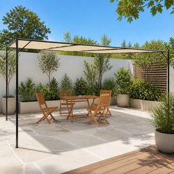 Gazebo 4x4 m Beige Outdoor Canopy Tent Garden Patio Shelter Steel Frame