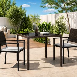 90x90x75cm Brown Outdoor Table with Poly Rattan Surface