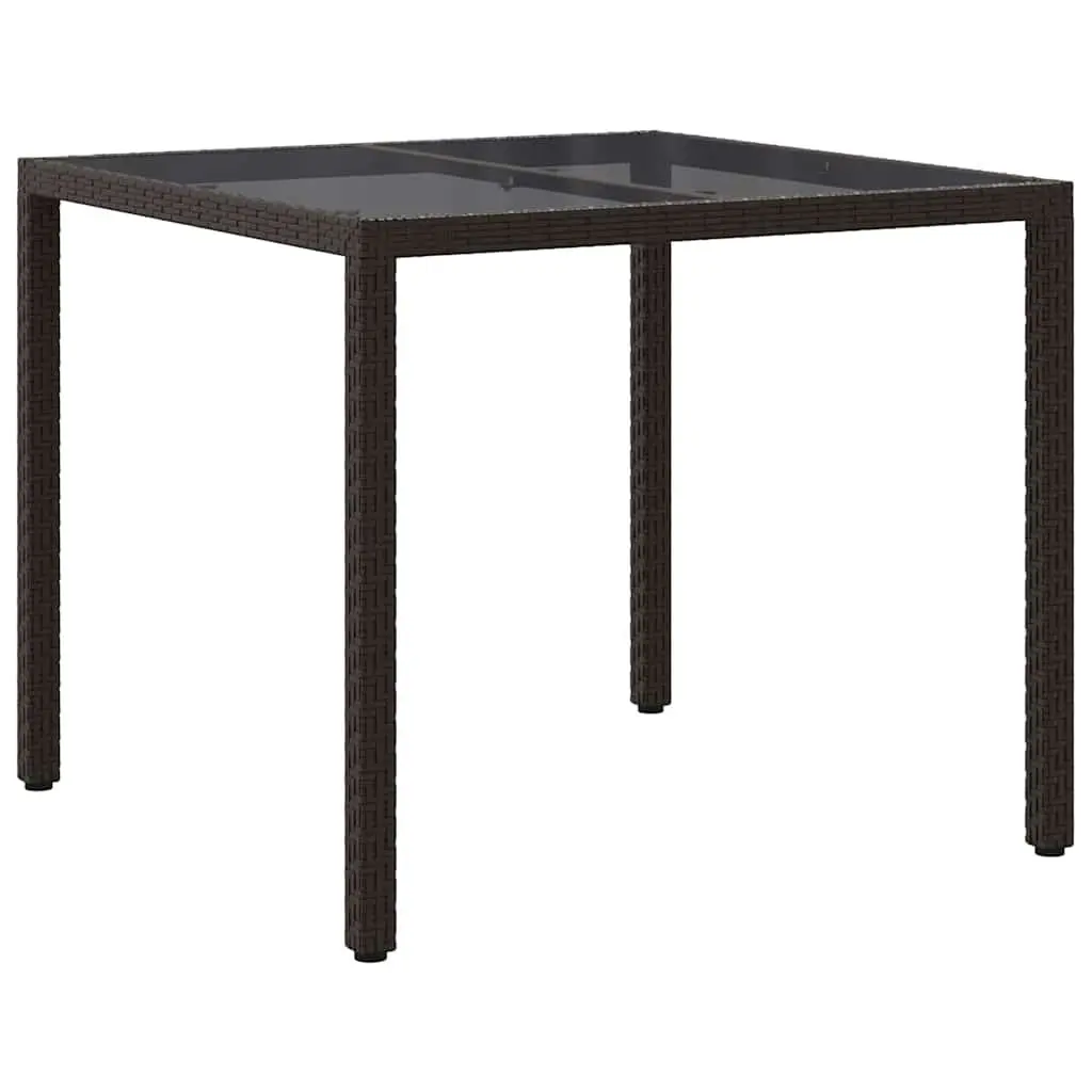 90x90x75cm Brown Outdoor Table with Poly Rattan Surface