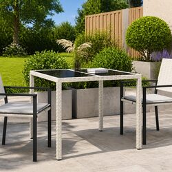 Garden Table Specs: 90x90x75cm White Poly Rattan