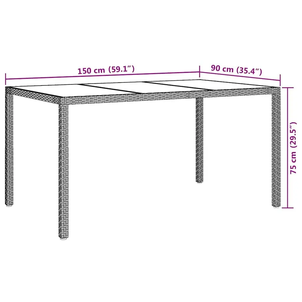Outdoor Dining Table Poly Rattan Brown 150x90x75cm Durable Steel Frame for Garden Use