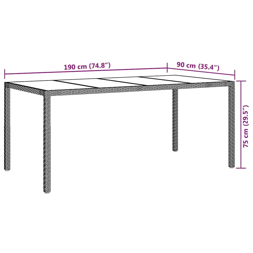 Garden Dining Table 190x90x75cm White Poly Rattan Outdoor Furniture Patio