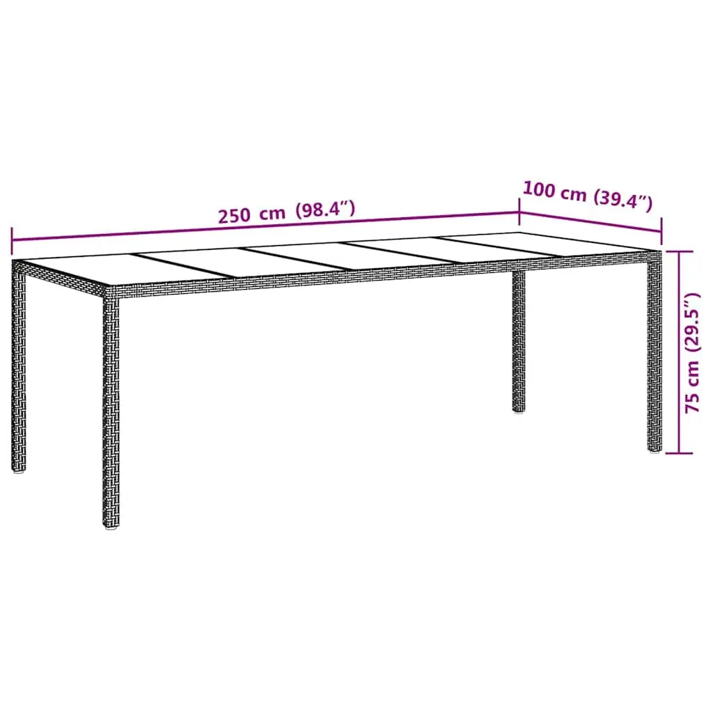 Garden Dining Table Grey 250x100x75cm Outdoor Poly Rattan Steel Frame