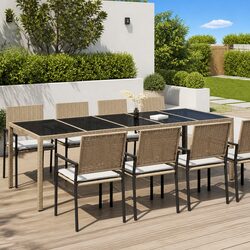 Outdoor Garden Dining Table Beige 250x100x75cm Poly Rattan Steel Frame