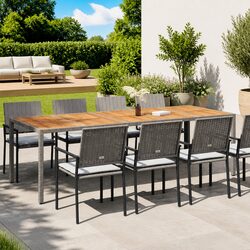 Garden Dining Table 250x100x75cm Grey Poly Rattan Outdoor Furniture Patio