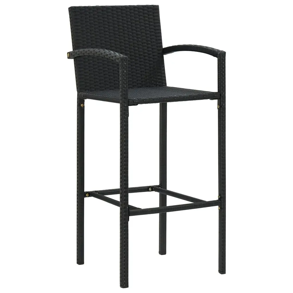 Bar Stools 4 pcs Black Poly Rattan Indoor Outdoor Kitchen Dining Seat with