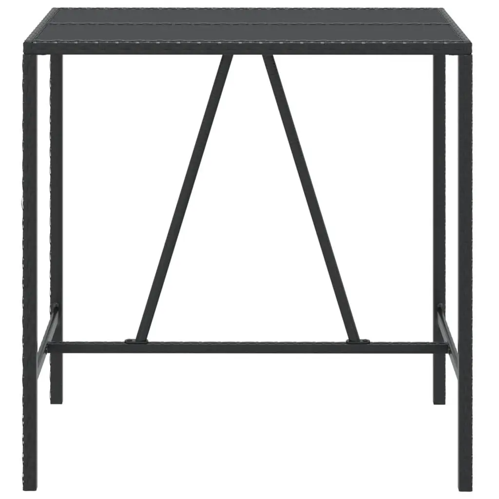 Bar Table for Outdoor Use Black Glass Top Poly Rattan 110L x 70W x 110H cm