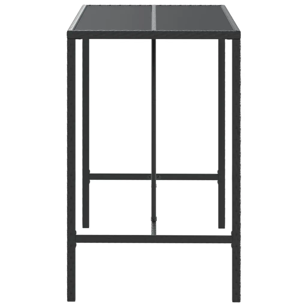 Bar Table for Outdoor Use Black Glass Top Poly Rattan 110L x 70W x 110H cm