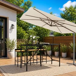 Bar Table with Glass Top Black Outdoor Patio Furniture Poly Rattan 180x70x110cm