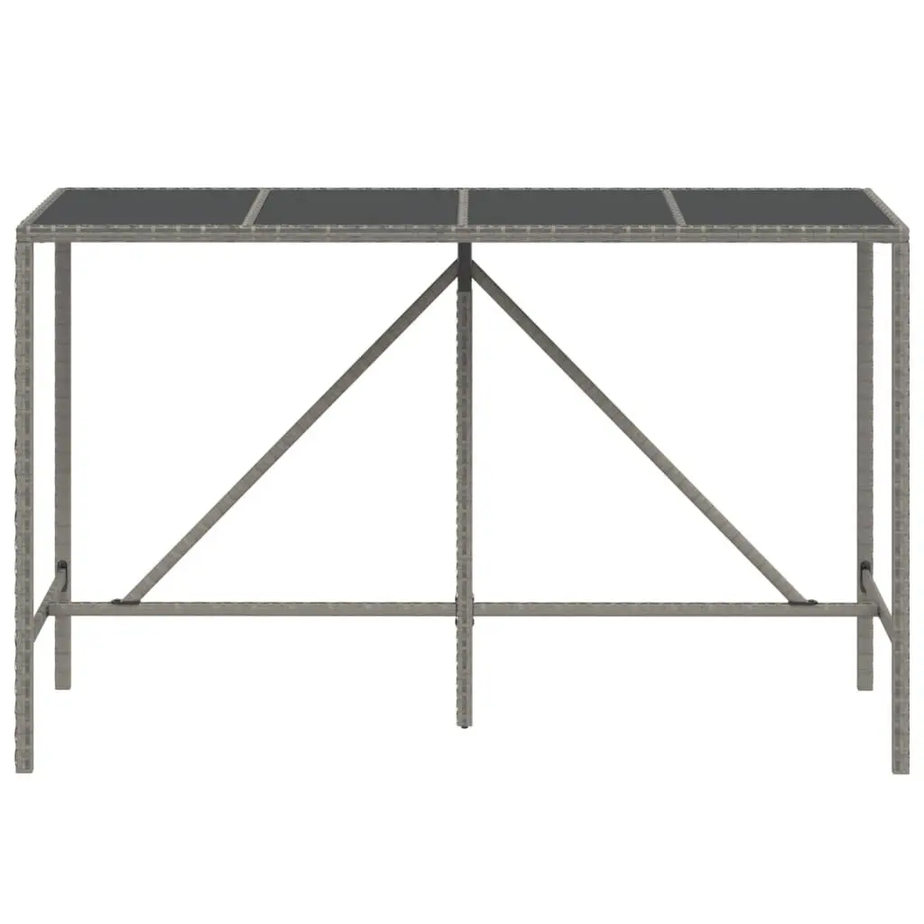 Bar Table with Glass Top Grey Outdoor Patio Rattan Furniture 180x70x110cm