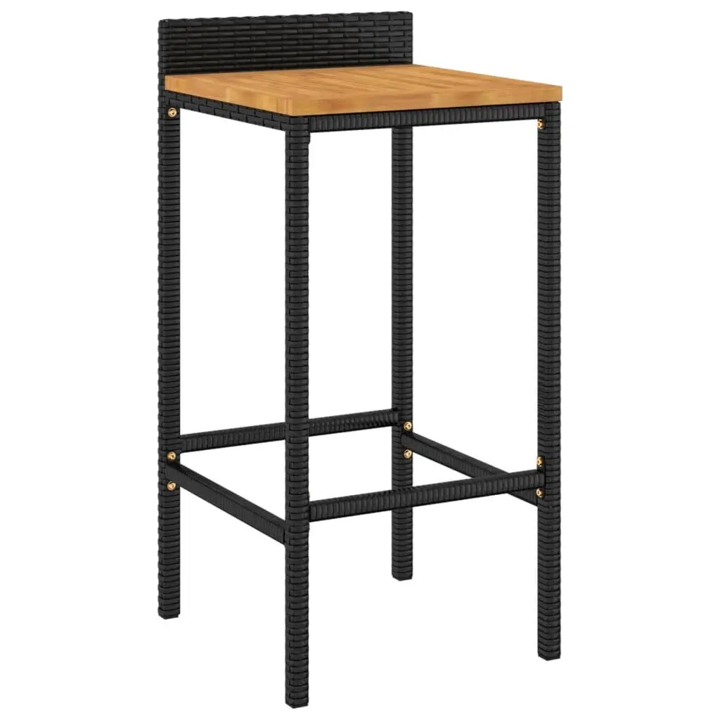 Bar Stools 2 pcs Black Outdoor Indoor Modern Design Poly Rattan Wooden Seat
