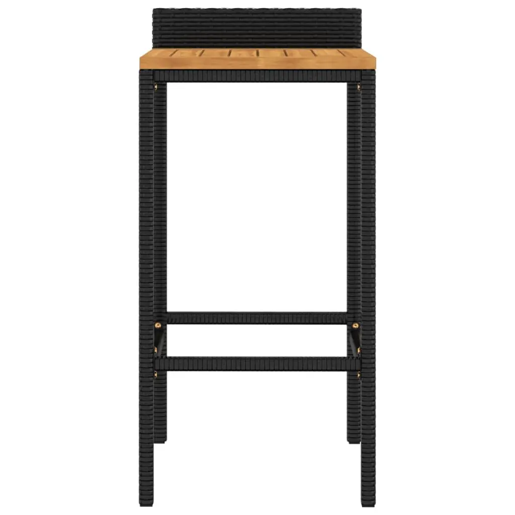 Bar Stools 2 pcs Black Outdoor Indoor Modern Design Poly Rattan Wooden Seat