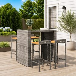 4 Piece Grey Bar Stool Set with Wooden Seats