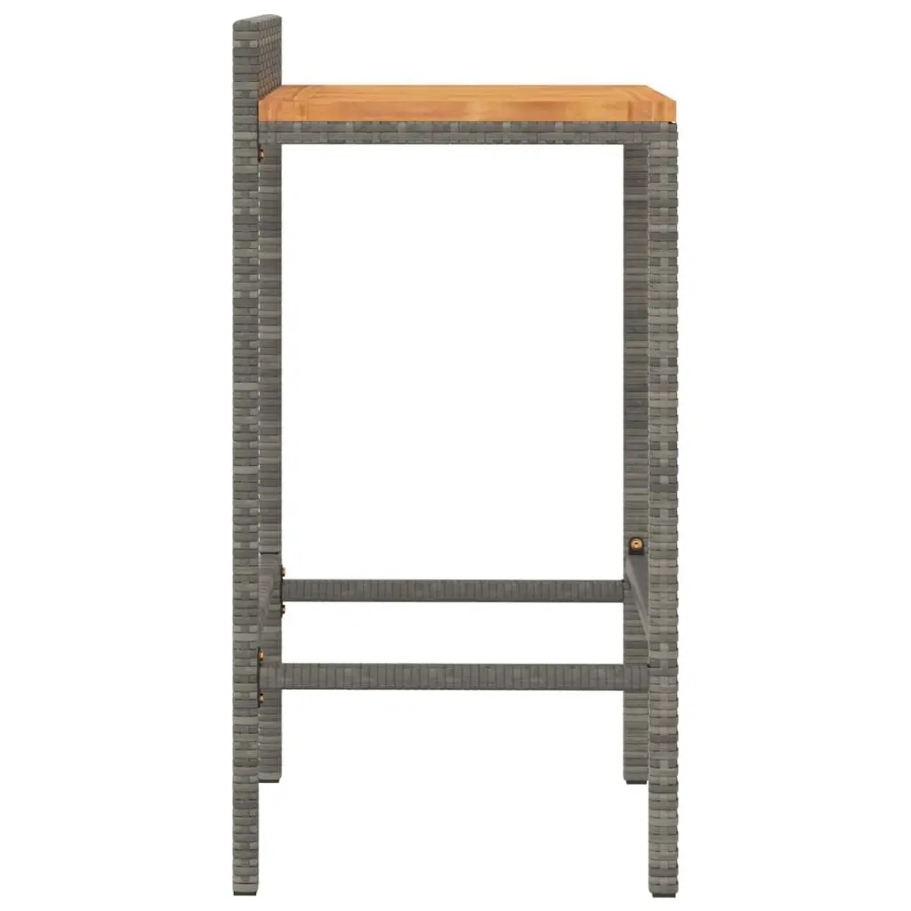 Bar Stools Indoor Outdoor Kitchen Dining 4 Piece Grey Poly Rattan Wooden Seat