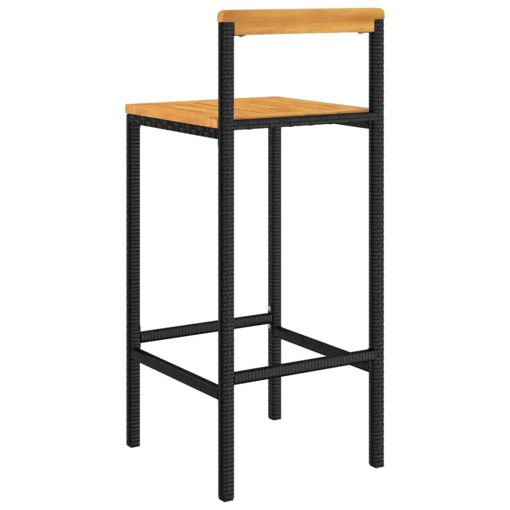 Bar Stools 2 pcs Black Poly Rattan Wood Acacia Modern Kitchen Outdoor Indoor