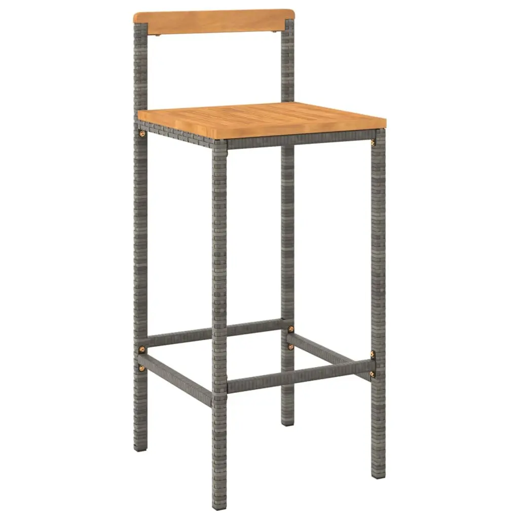 Bar Stools Indoor Outdoor Kitchen Counter Set of 2 Grey Poly Rattan Wooden Seat
