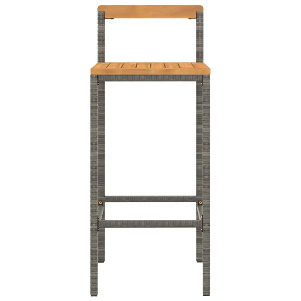 Bar Stools Indoor Outdoor Kitchen Counter Set of 2 Grey Poly Rattan Wooden Seat