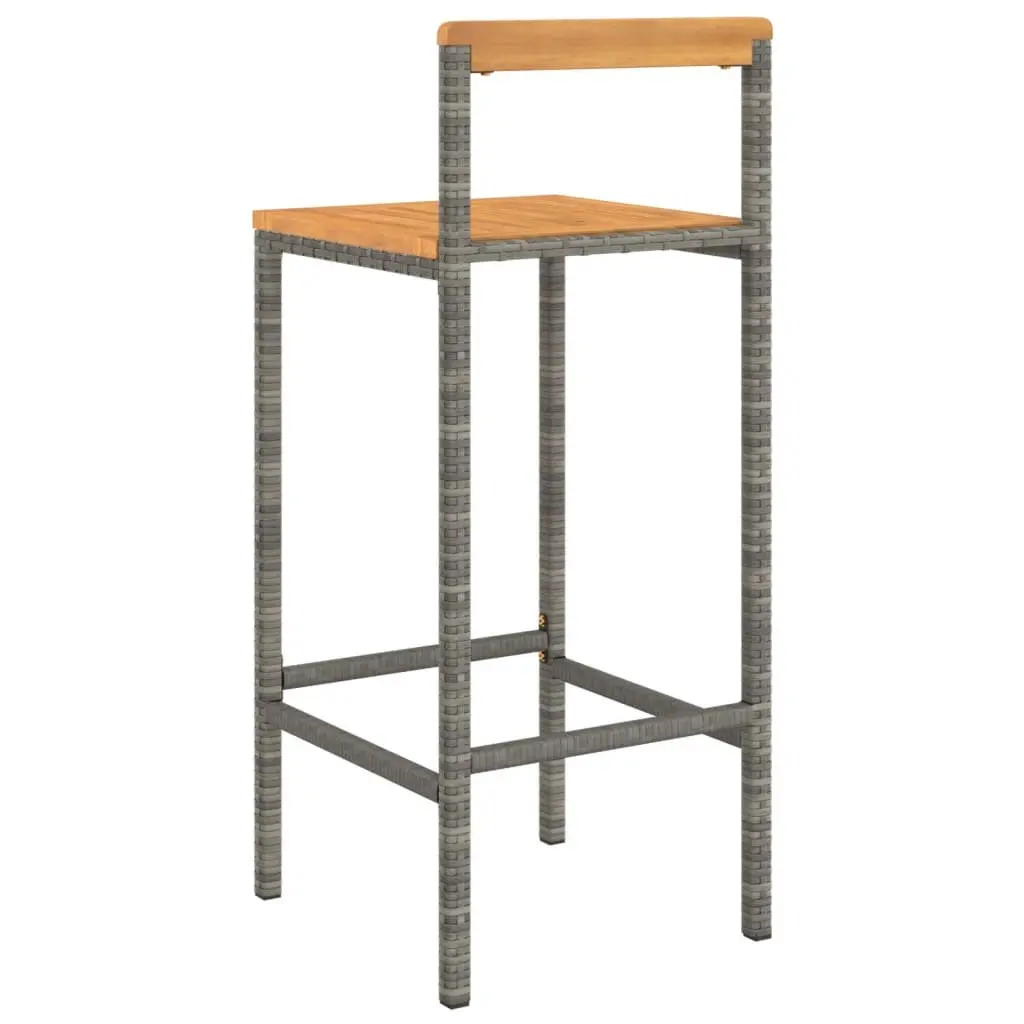 Bar Stools Indoor Outdoor Kitchen Counter Set of 2 Grey Poly Rattan Wooden Seat