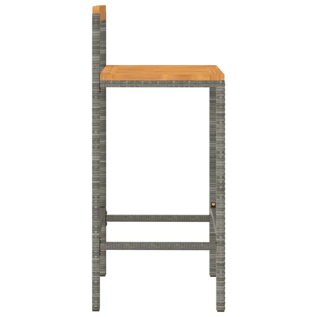 Bar Stools Indoor Outdoor Kitchen Counter Set of 2 Grey Poly Rattan Wooden Seat