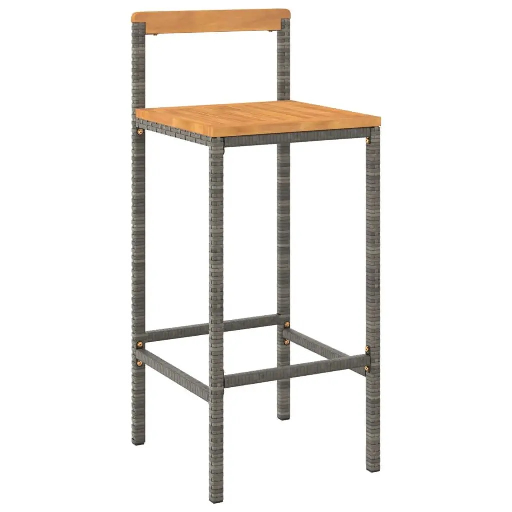 Bar Stools Set of 4 Grey Poly Rattan Wooden Seat Indoor Outdoor Dining Chair
