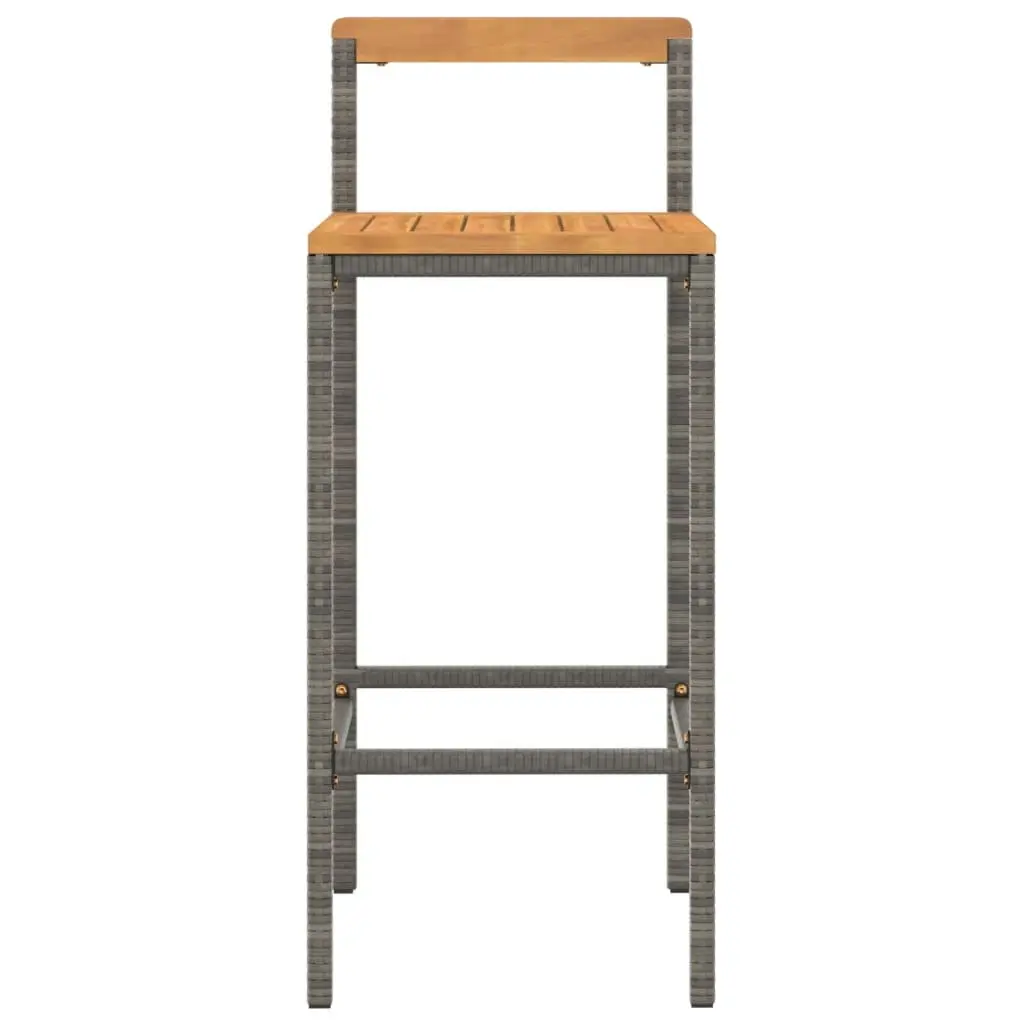 Bar Stools Set of 4 Grey Poly Rattan Wooden Seat Indoor Outdoor Dining Chair