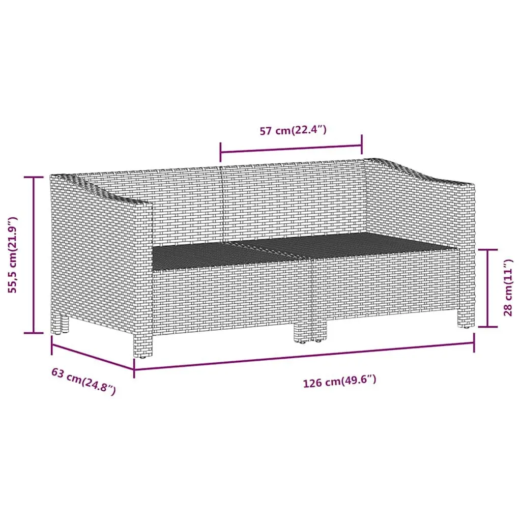 Outdoor Lounge Set 2 Piece Grey Poly Rattan Furniture with Cushions Patio