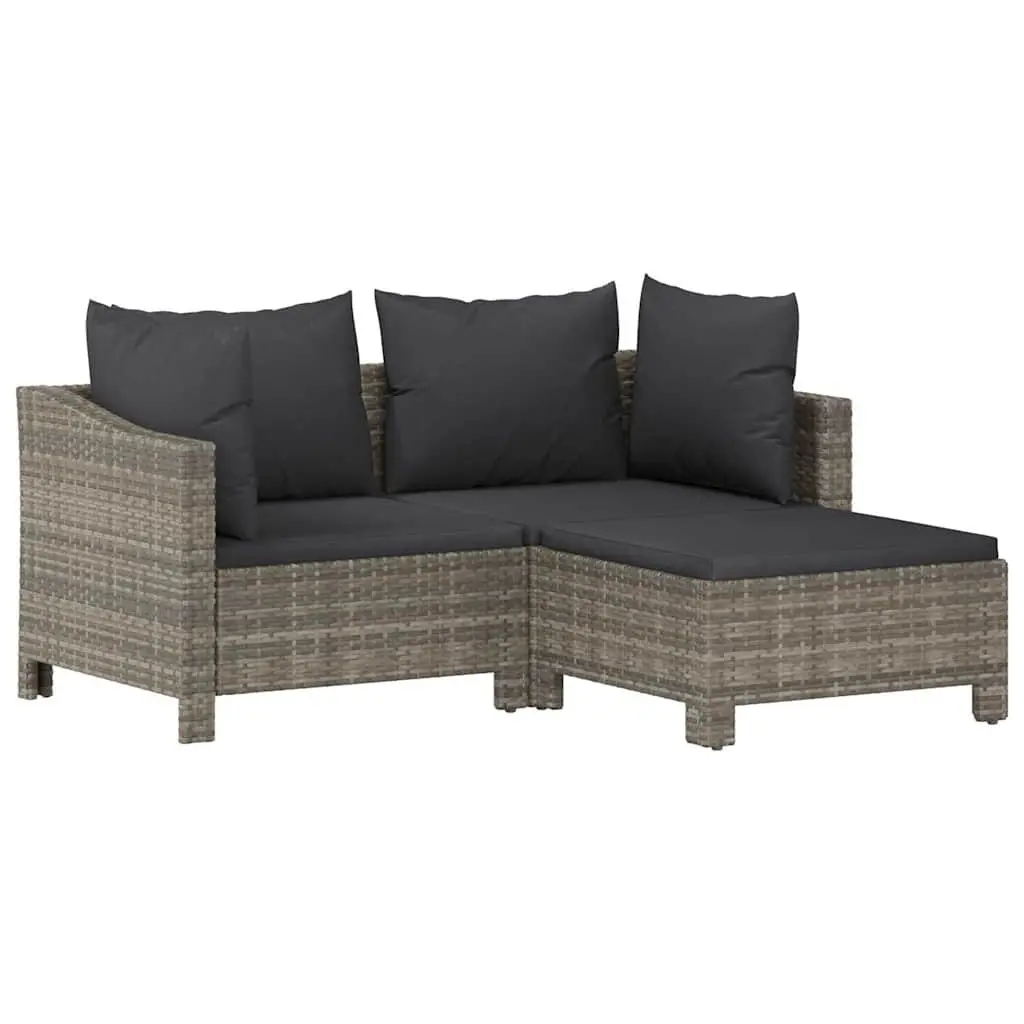 3 Piece Garden Lounge Set Outdoor Furniture Grey Poly Rattan with Cushions