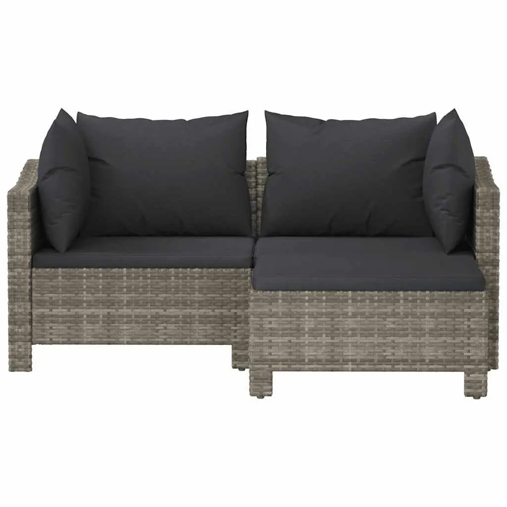3 Piece Garden Lounge Set Outdoor Furniture Grey Poly Rattan with Cushions