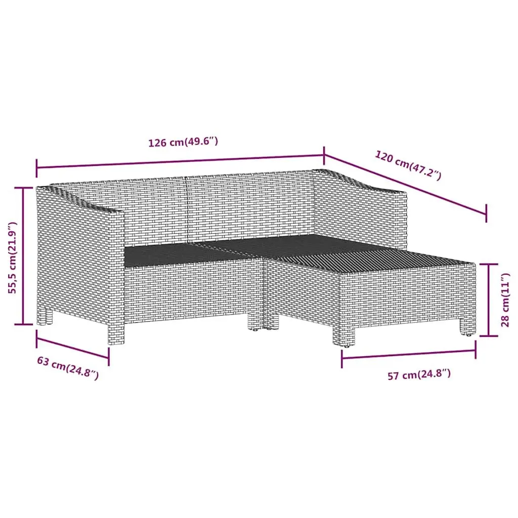 3 Piece Garden Lounge Set Outdoor Furniture Grey Poly Rattan with Cushions