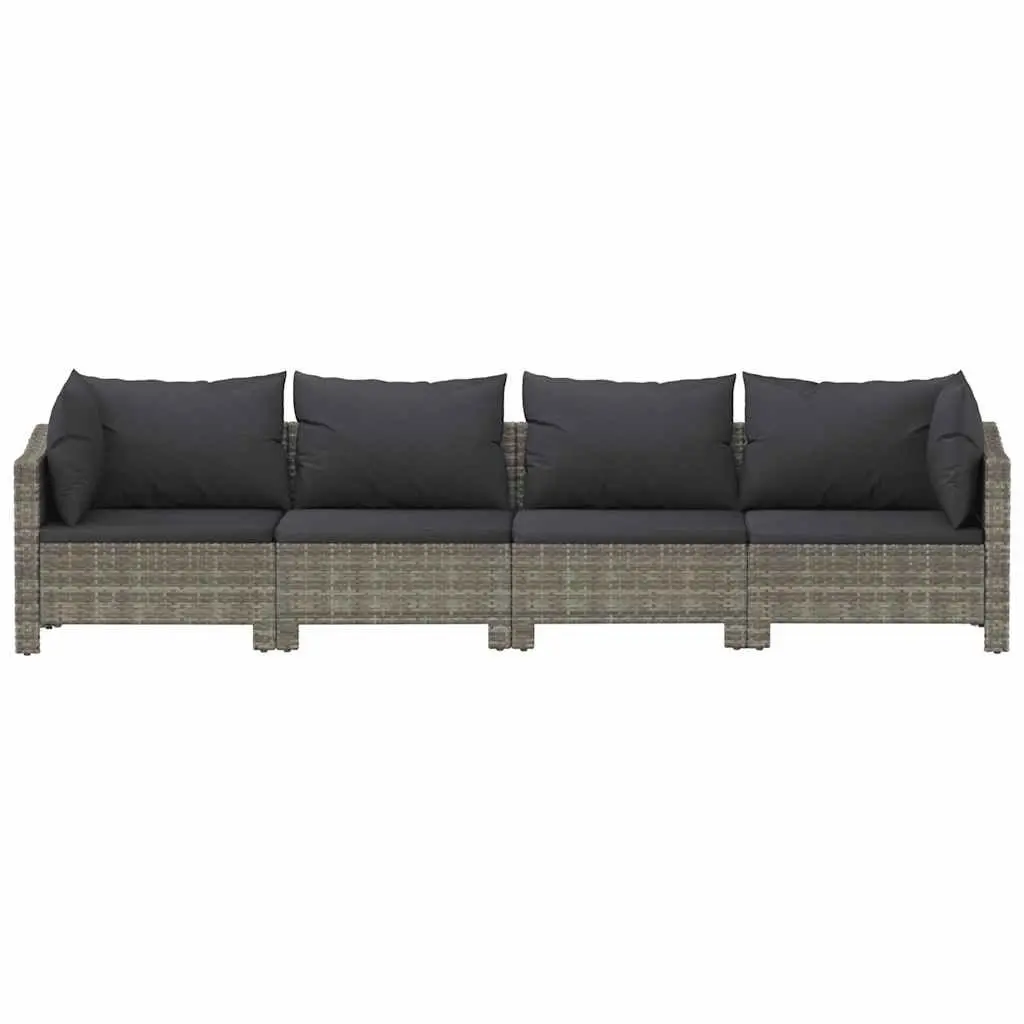 4 Piece Outdoor Furniture Garden Lounge Set Grey Poly Rattan Sofa with Cushions