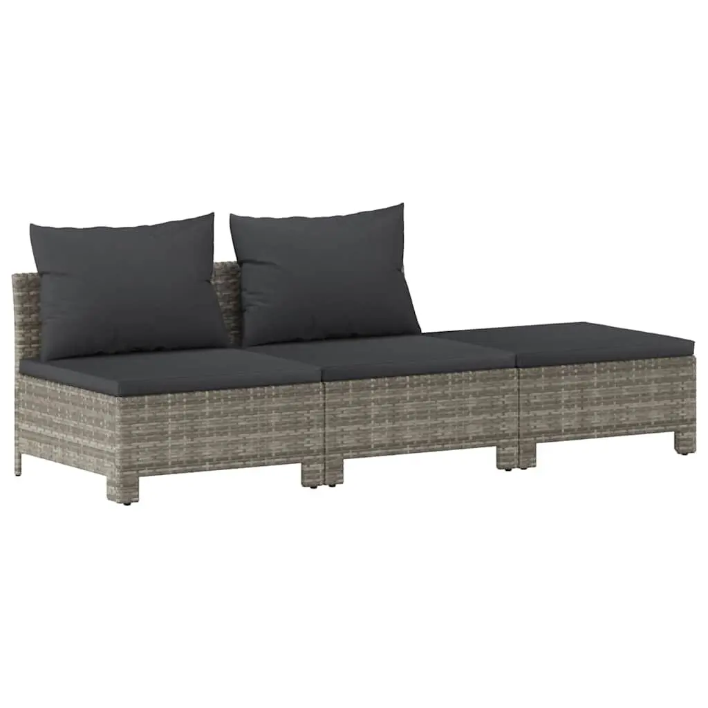 3 Piece Garden Lounge Set for Outdoor Use Grey Poly Rattan Furniture