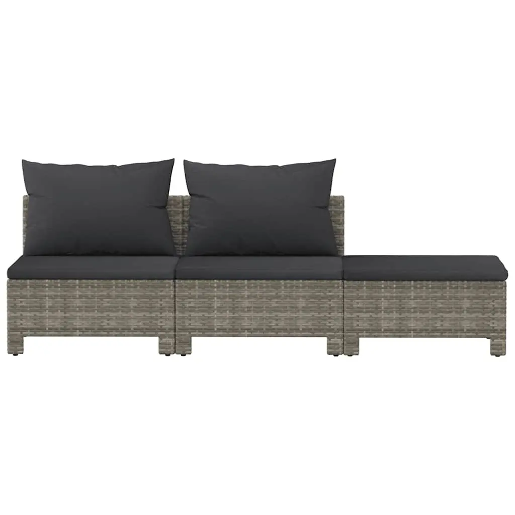 3 Piece Garden Lounge Set for Outdoor Use Grey Poly Rattan Furniture