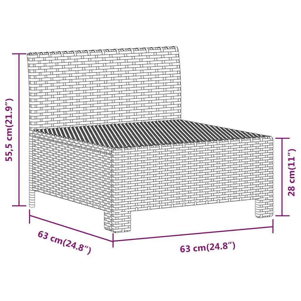 Outdoor Modular Sectional Sofa Grey Poly Rattan Middle Seat for Garden Patio with Cushion