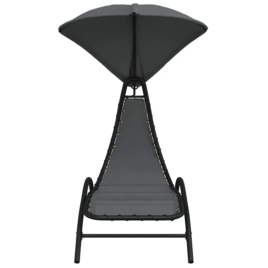 Sun Lounger with Canopy for Outdoor Garden Grey Adjustable Backrest 167L x 80W x 195H cm